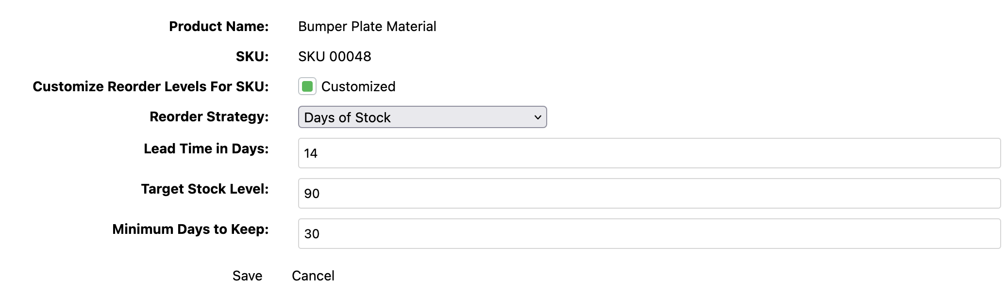 Configure Reorder Values